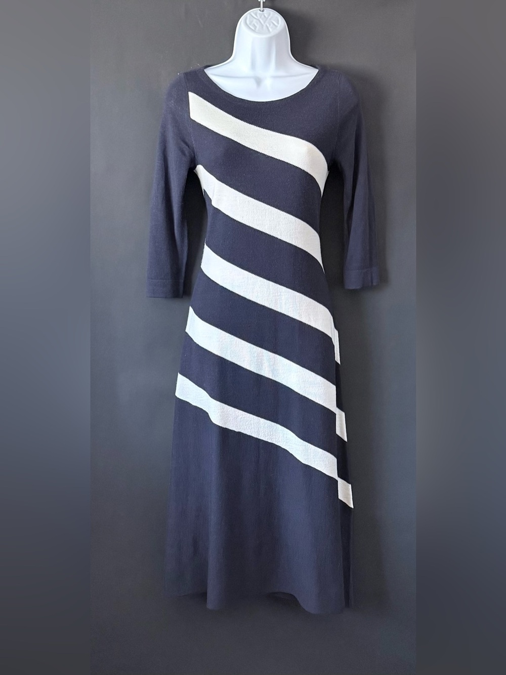Ann Taylor Navy and White Stripe Knit Midi Dress